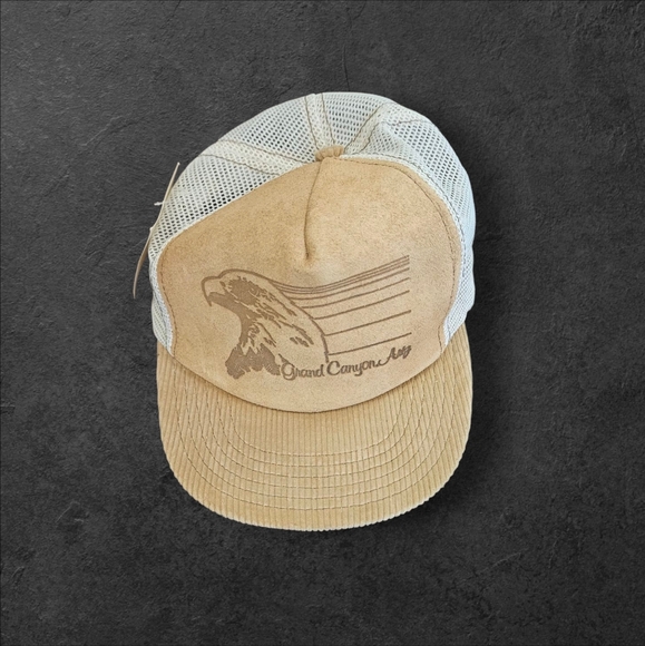 GRAND CANYON Genuine California Saddle Leather Trucker Hat  USA New Rare Vintage - Picture 1 of 6
